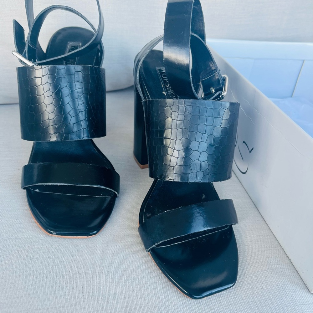 Top Shop Black ‘Roscha’ Croc-Effect High Sandals Size 6.5